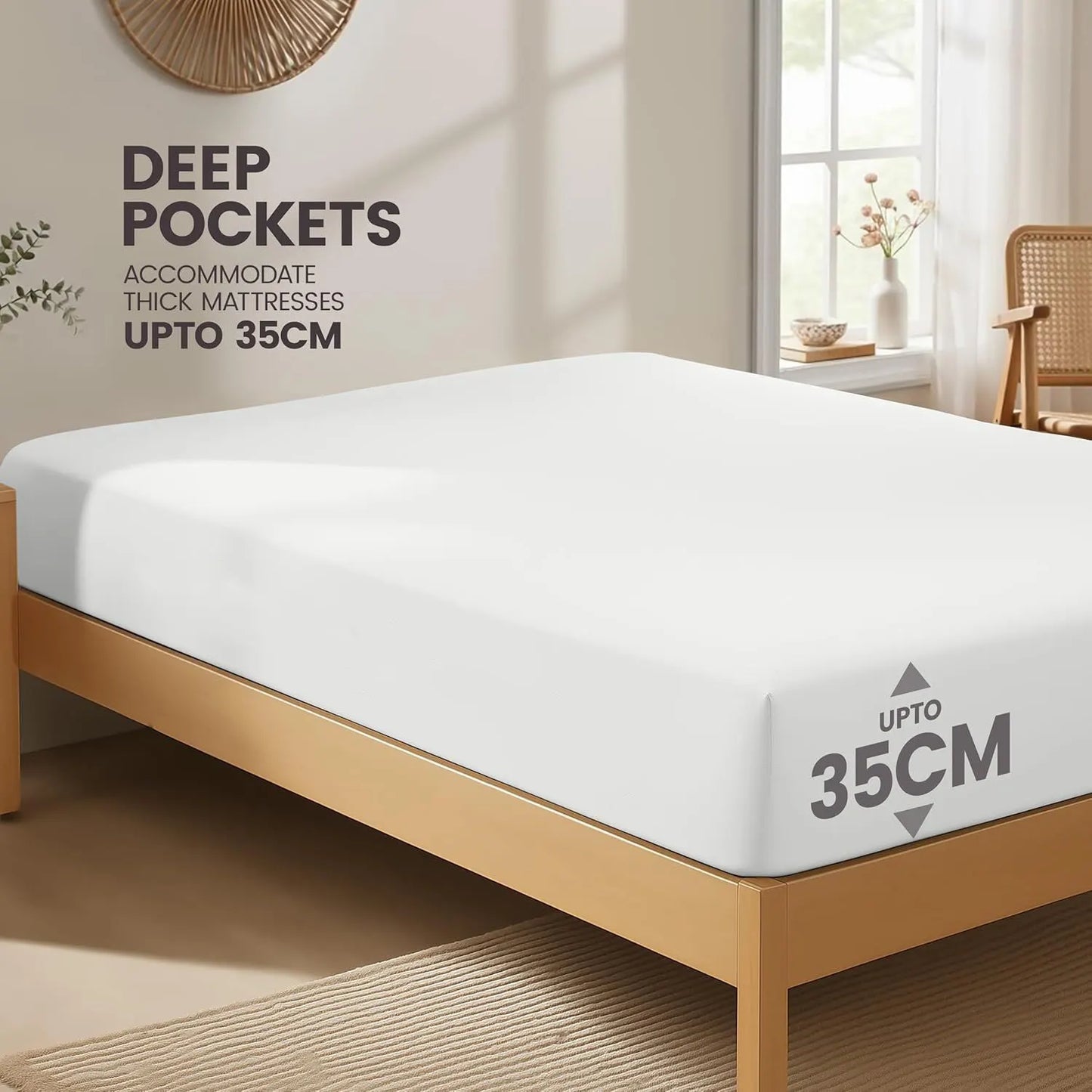 Hotel Quality Fitted Sheet - 1 Piece Fitted Sheet  -Breathable Bedding - Wrinkle, Fade, Stain Resistant- 16inch/40cm Deep Pocket Fitted Bed Sheet-Wrinkle and Fade Resistant,(White,Single) - Image 2