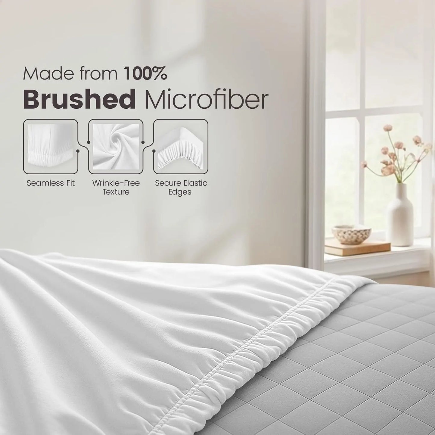 Hotel Quality Fitted Sheet - 1 Piece Fitted Sheet  -Breathable Bedding - Wrinkle, Fade, Stain Resistant- 16inch/40cm Deep Pocket Fitted Bed Sheet-Wrinkle and Fade Resistant,(White,Single) - Image 6