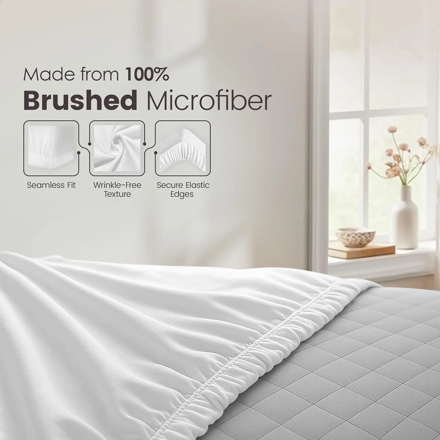 Hotel Quality Fitted Sheet - 1 Piece Fitted Sheet  -Breathable Bedding - Wrinkle, Fade, Stain Resistant- 16inch/40cm Deep Pocket Fitted Bed Sheet-Wrinkle and Fade Resistant,(White,Single) - Image 6