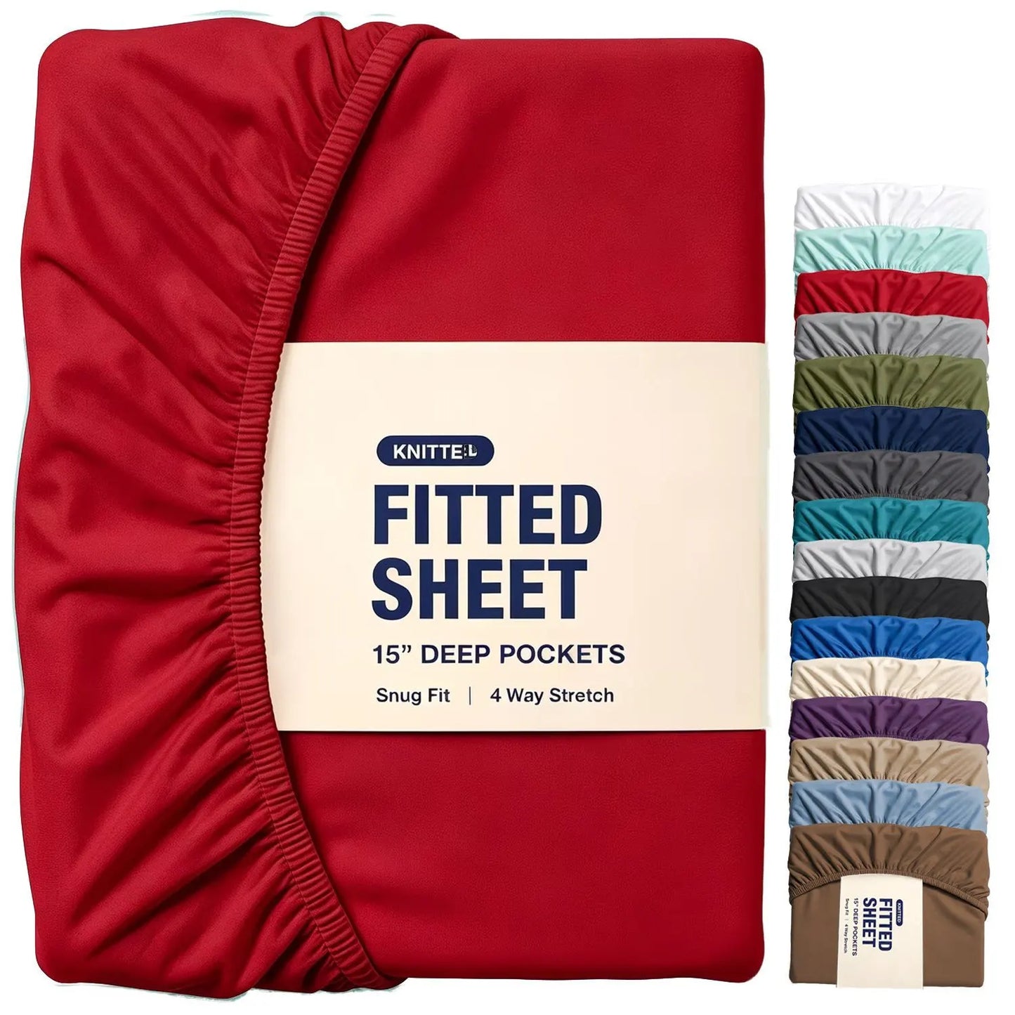 Hotel Quality Fitted Sheet - 1 Piece Fitted Sheet  -Breathable Bedding - Wrinkle, Fade, Stain Resistant- 16inch/40cm Deep Pocket Fitted Bed Sheet-Wrinkle and Fade Resistant,(Red,Single)