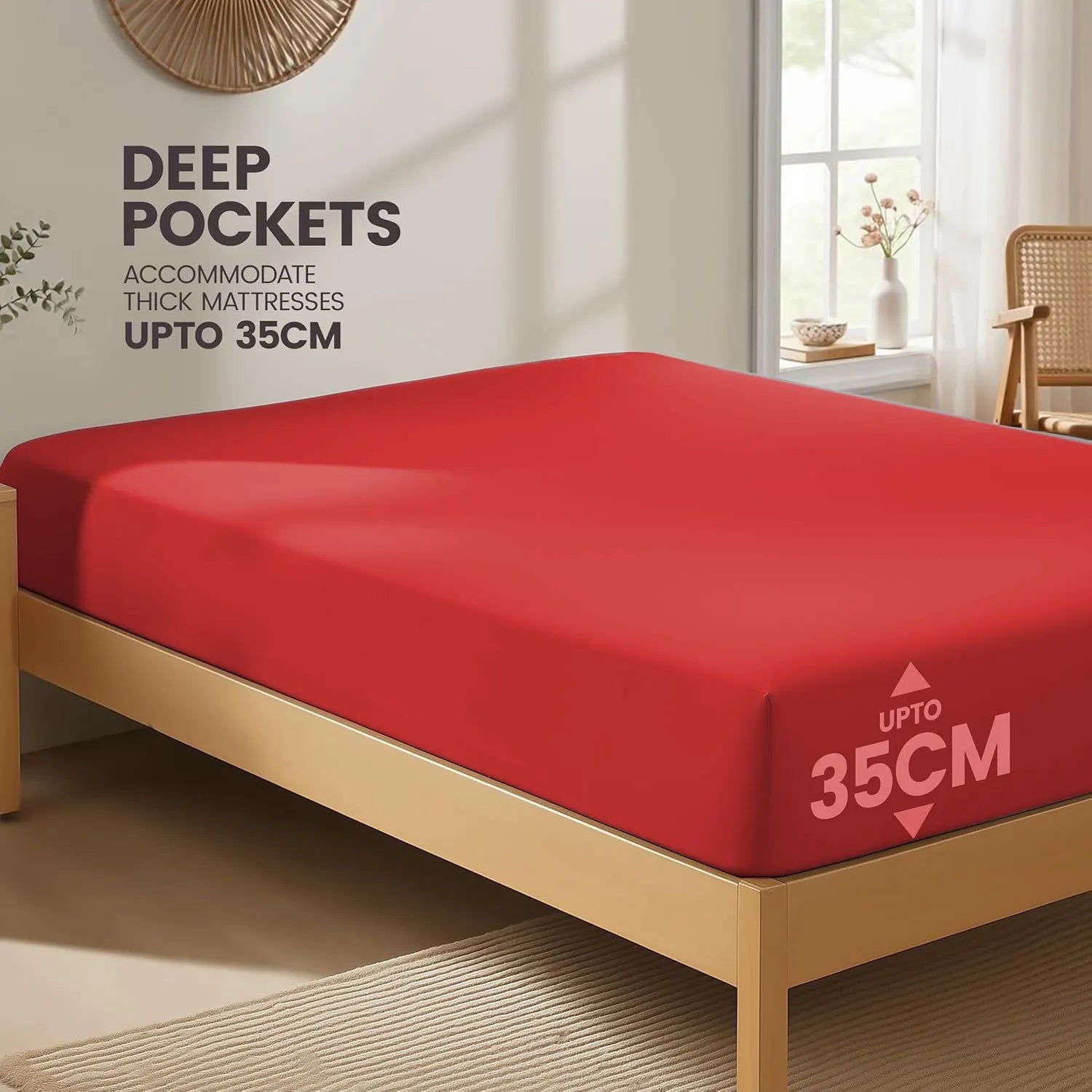 Hotel Quality Fitted Sheet - 1 Piece Fitted Sheet  -Breathable Bedding - Wrinkle, Fade, Stain Resistant- 16inch/40cm Deep Pocket Fitted Bed Sheet-Wrinkle and Fade Resistant,(Red,Single) - Image 2