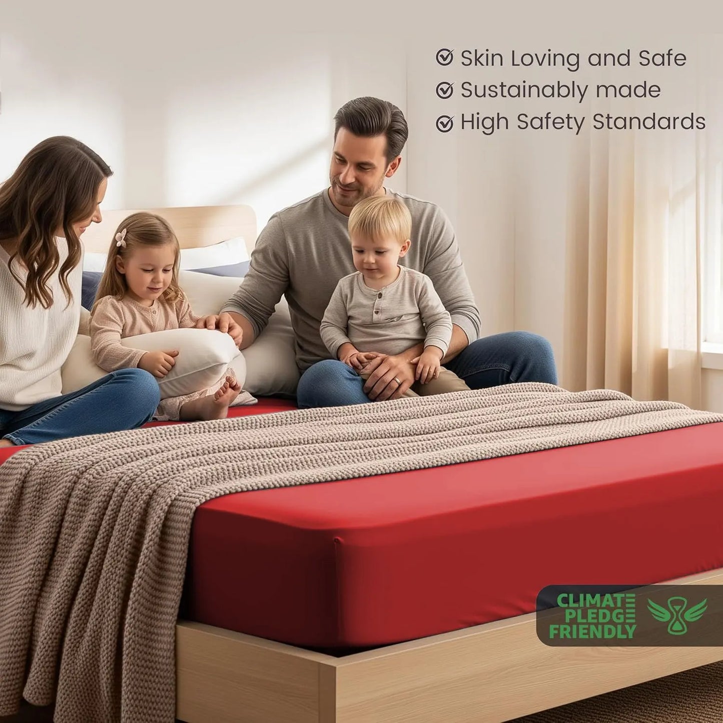Hotel Quality Fitted Sheet - 1 Piece Fitted Sheet  -Breathable Bedding - Wrinkle, Fade, Stain Resistant- 16inch/40cm Deep Pocket Fitted Bed Sheet-Wrinkle and Fade Resistant,(Red,Single) - Image 3