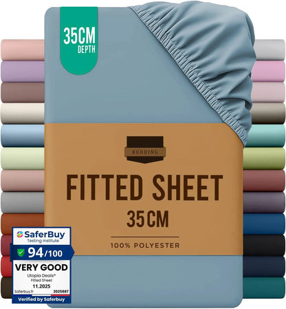 Hotel Quality Fitted Sheet - 1 Piece Fitted Sheet  -Breathable Bedding - Wrinkle, Fade, Stain Resistant- 16inch/40cm Deep Pocket Fitted Bed Sheet-Wrinkle and Fade Resistant,(Ocean,Single)