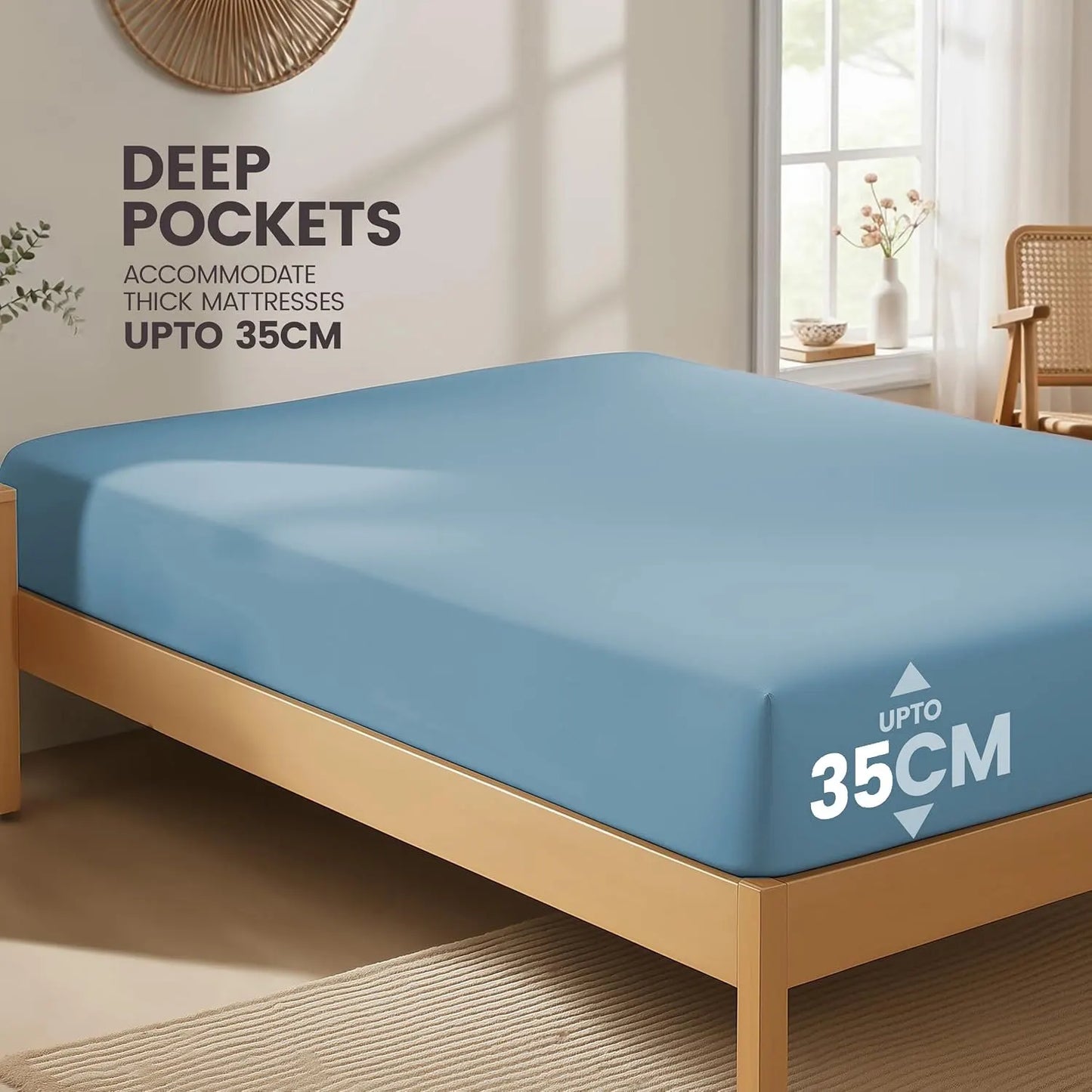 Hotel Quality Fitted Sheet - 1 Piece Fitted Sheet  -Breathable Bedding - Wrinkle, Fade, Stain Resistant- 16inch/40cm Deep Pocket Fitted Bed Sheet-Wrinkle and Fade Resistant,(Ocean,Single) - Image 2
