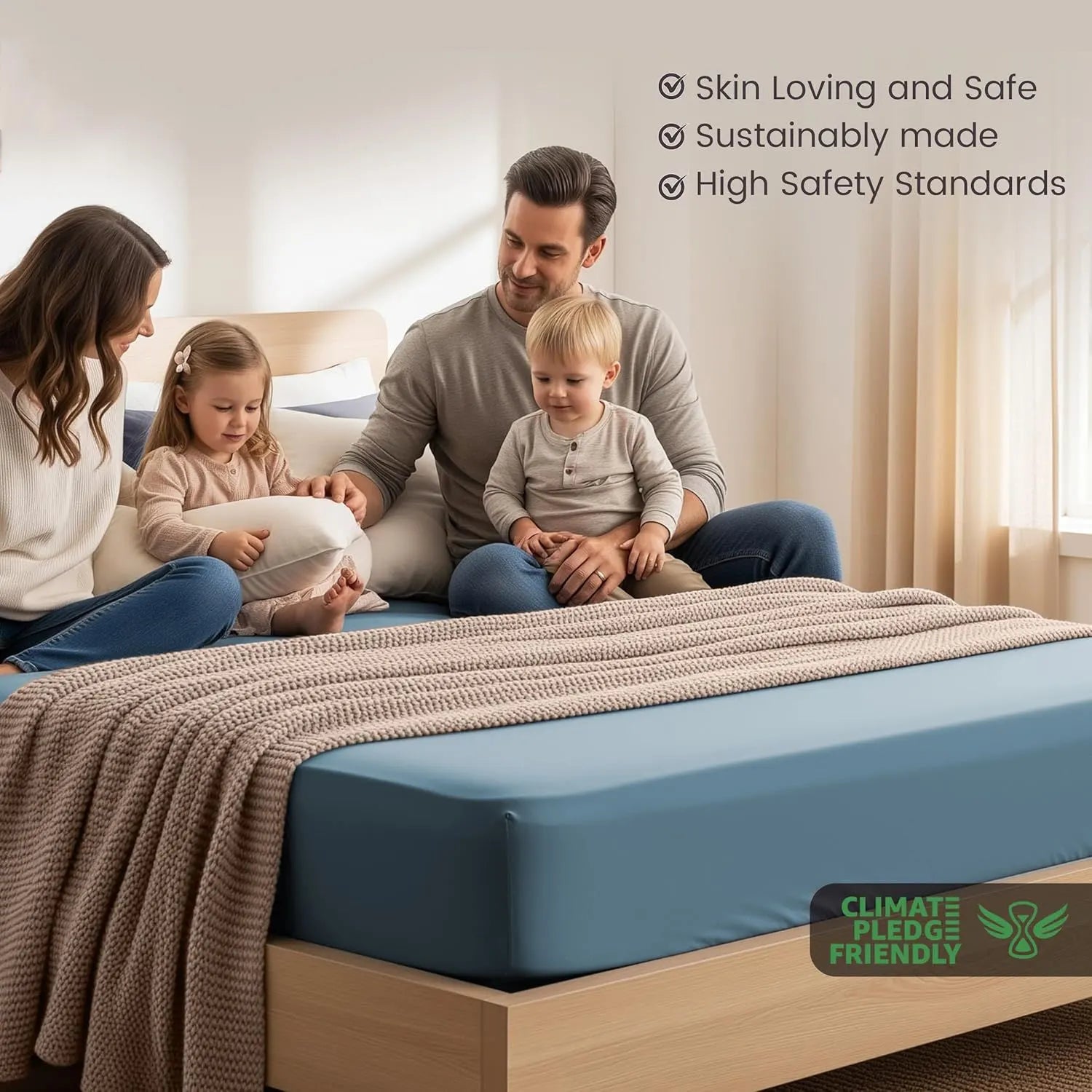 Hotel Quality Fitted Sheet - 1 Piece Fitted Sheet  -Breathable Bedding - Wrinkle, Fade, Stain Resistant- 16inch/40cm Deep Pocket Fitted Bed Sheet-Wrinkle and Fade Resistant,(Ocean,Single) - Image 3