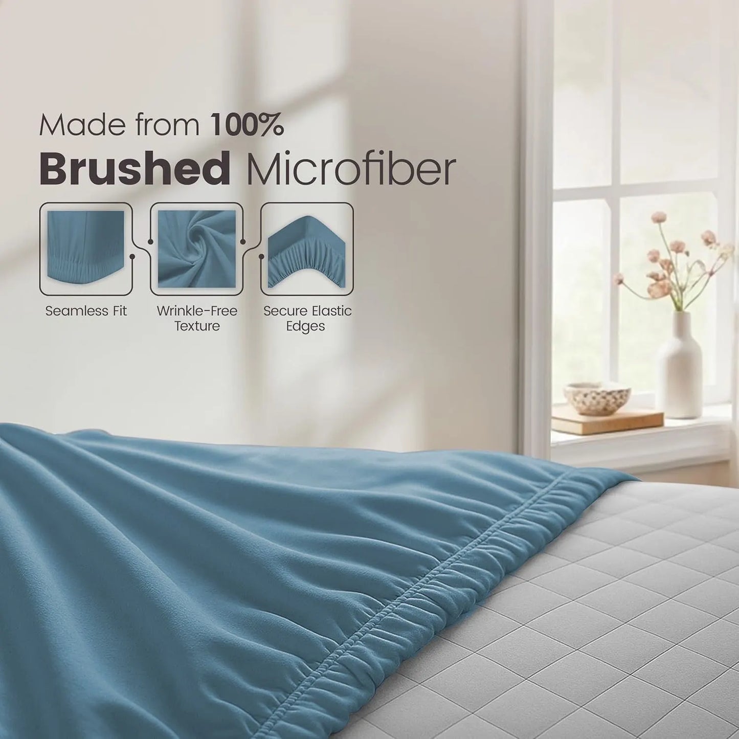 Hotel Quality Fitted Sheet - 1 Piece Fitted Sheet  -Breathable Bedding - Wrinkle, Fade, Stain Resistant- 16inch/40cm Deep Pocket Fitted Bed Sheet-Wrinkle and Fade Resistant,(Ocean,Single) - Image 5