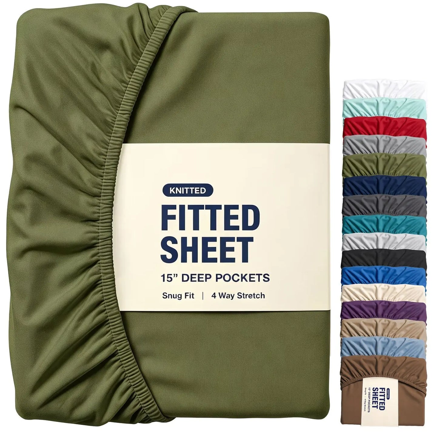 Hotel Quality Fitted Sheet - 1 Piece Fitted Sheet  -Breathable Bedding - Wrinkle, Fade, Stain Resistant- 16inch/40cm Deep Pocket Fitted Bed Sheet-Wrinkle and Fade Resistant,(Olive green,Single)