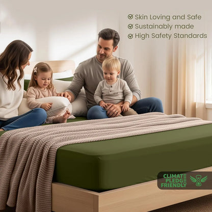 Hotel Quality Fitted Sheet - 1 Piece Fitted Sheet  -Breathable Bedding - Wrinkle, Fade, Stain Resistant- 16inch/40cm Deep Pocket Fitted Bed Sheet-Wrinkle and Fade Resistant,(Olive green,Single) - Image 3