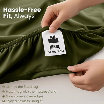 Hotel Quality Fitted Sheet - 1 Piece Fitted Sheet  -Breathable Bedding - Wrinkle, Fade, Stain Resistant- 16inch/40cm Deep Pocket Fitted Bed Sheet-Wrinkle and Fade Resistant,(Olive green,Single) - Image 5