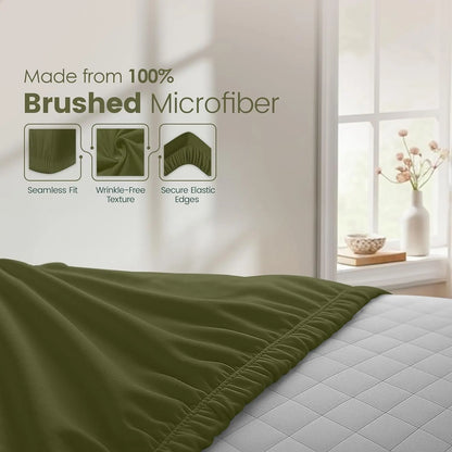 Hotel Quality Fitted Sheet - 1 Piece Fitted Sheet  -Breathable Bedding - Wrinkle, Fade, Stain Resistant- 16inch/40cm Deep Pocket Fitted Bed Sheet-Wrinkle and Fade Resistant,(Olive green,Single) - Image 6