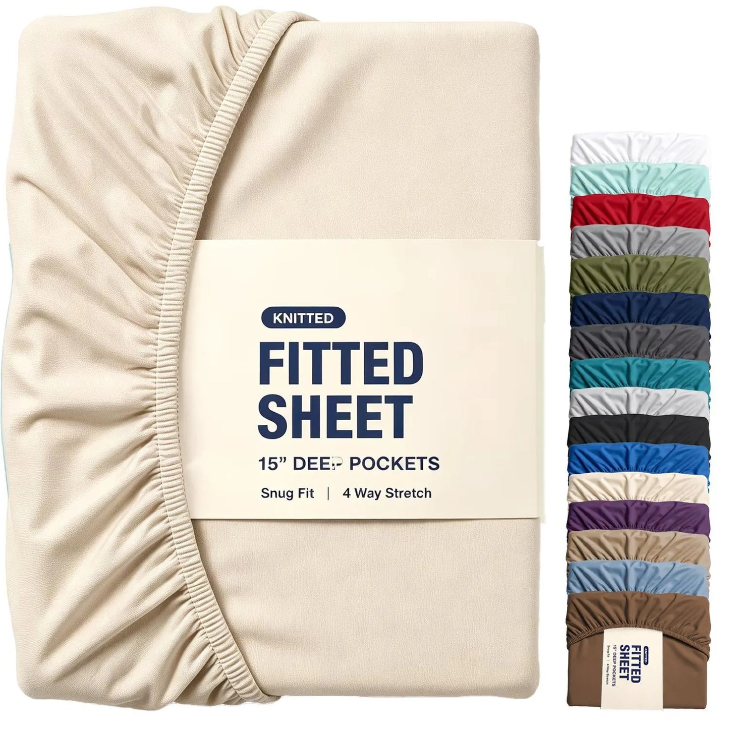 Hotel Quality Fitted Sheet - 1 Piece Fitted Sheet  -Breathable Bedding - Wrinkle, Fade, Stain Resistant- 16inch/40cm Deep Pocket Fitted Bed Sheet-Wrinkle and Fade Resistant,(Cream White,Single)