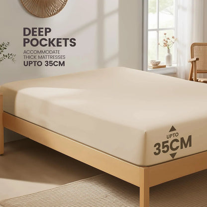 Hotel Quality Fitted Sheet - 1 Piece Fitted Sheet  -Breathable Bedding - Wrinkle, Fade, Stain Resistant- 16inch/40cm Deep Pocket Fitted Bed Sheet-Wrinkle and Fade Resistant,(Cream White,Single) - Image 2