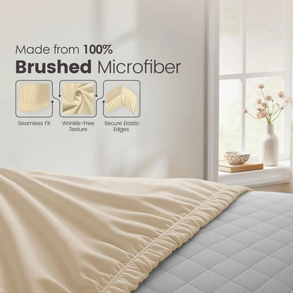 Hotel Quality Fitted Sheet - 1 Piece Fitted Sheet  -Breathable Bedding - Wrinkle, Fade, Stain Resistant- 16inch/40cm Deep Pocket Fitted Bed Sheet-Wrinkle and Fade Resistant,(Cream White,Single) - Image 4