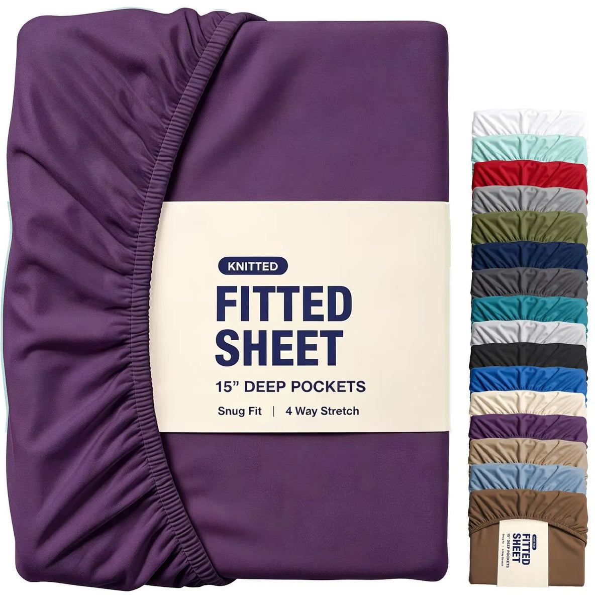 Hotel Quality Fitted Sheet - 1 Piece Fitted Sheet  -Breathable Bedding - Wrinkle, Fade, Stain Resistant- 16inch/40cm Deep Pocket Fitted Bed Sheet-Wrinkle and Fade Resistant,(Purple,Single)