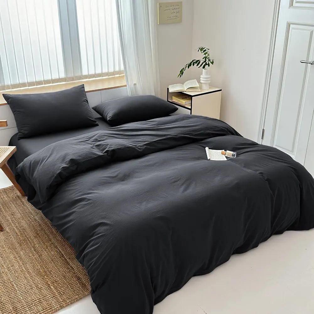 Hotel Soft Microfiber Duvet Cover Set-2000TC Quilt Cover Set & Pillowcases -1 Donna Cover Zipper Closure & 1 x Pillowcases-Breathable Bedding - Wrinkle, Fade, Stain Resistant(Black,Super King) - Image 2