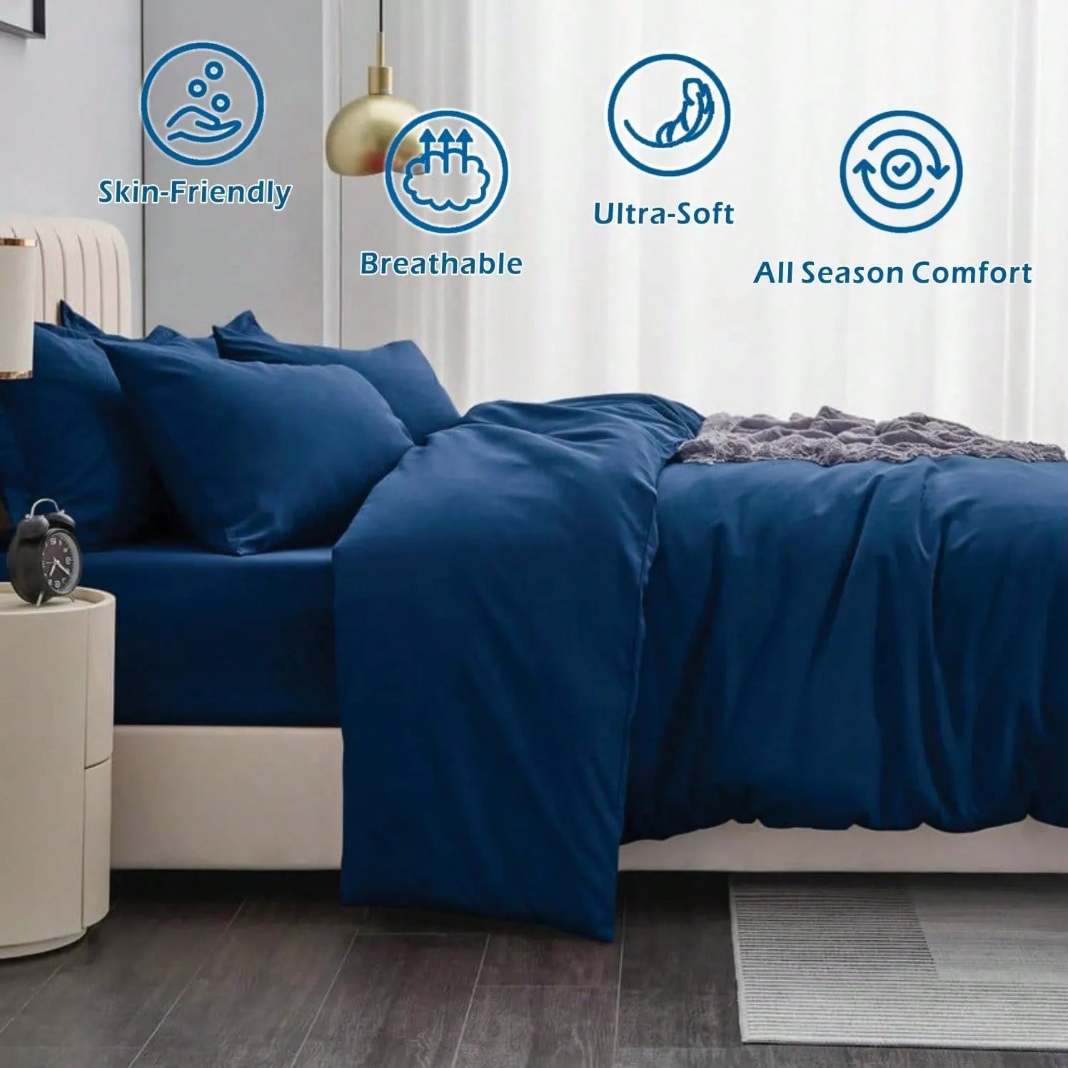 Hotel Soft Microfiber Duvet Cover Set-2000TC Quilt Cover Set & Pillowcases -1 Donna Cover Zipper Closure & 1 x Pillowcases-Breathable Bedding - Wrinkle, Fade, Stain Resistant(Navy,Super King) - Image 3