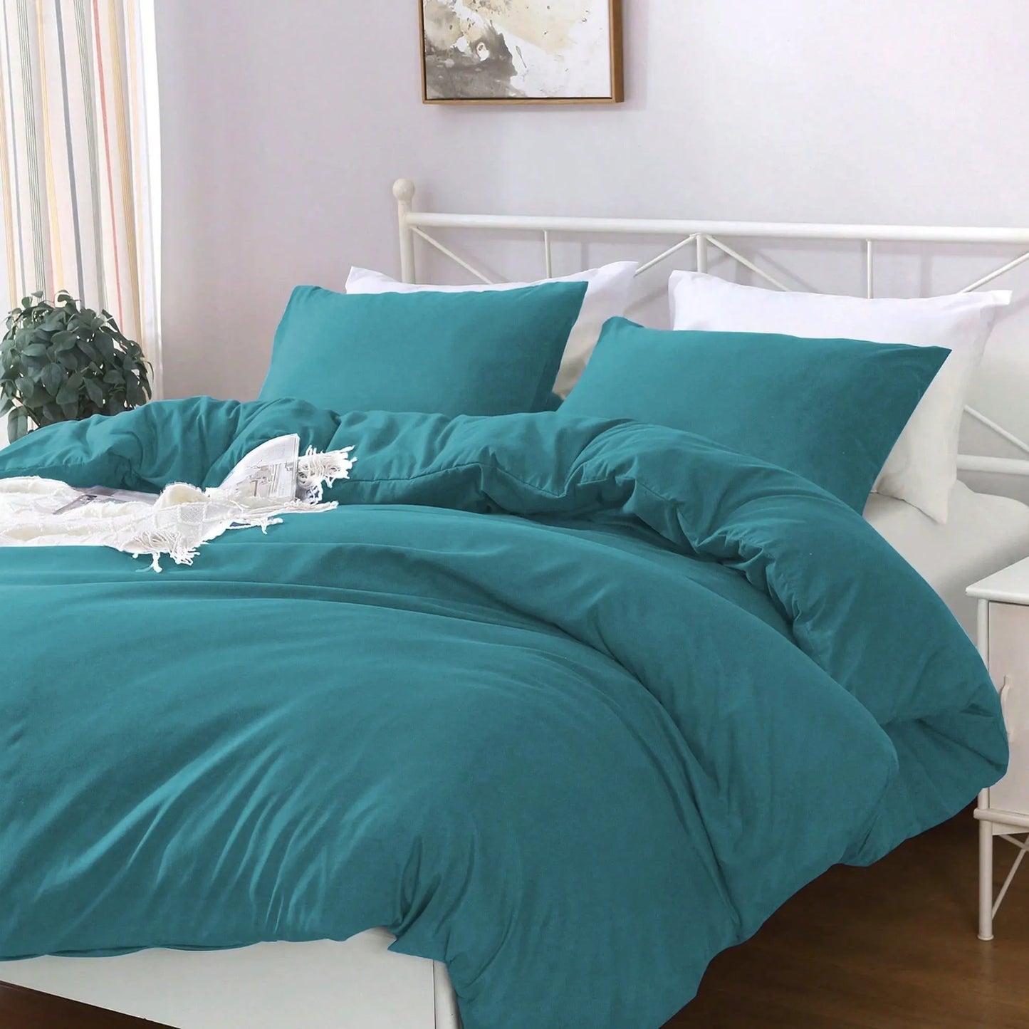 Hotel Soft Microfiber Duvet Cover Set-2000TC Quilt Cover Set & Pillowcases -1 Donna Cover Zipper Closure & 1 x Pillowcases-Breathable Bedding - Wrinkle, Fade, Stain Resistant(Biscay blue,Super King) - Image 2