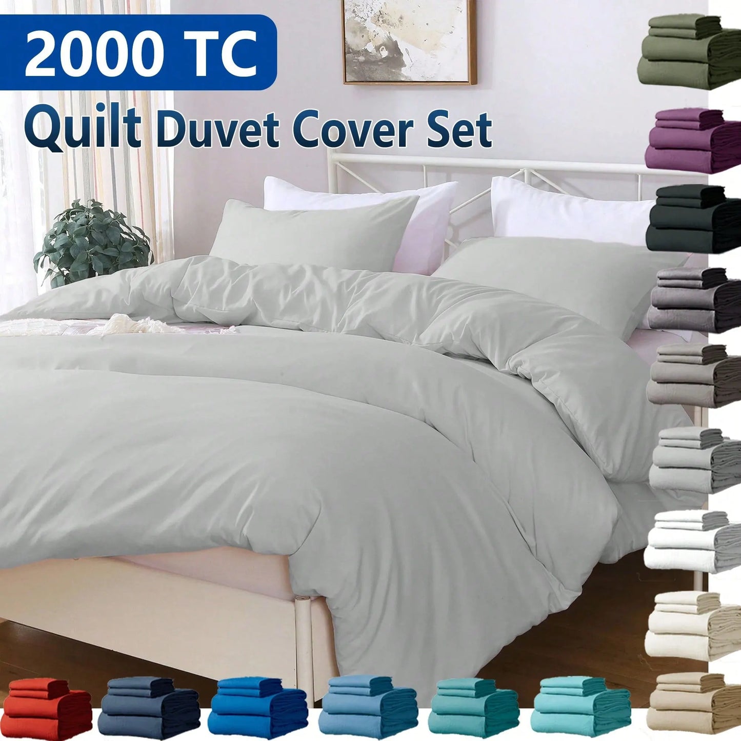 Hotel Soft Microfiber Duvet Cover Set-2000TC Quilt Cover Set & Pillowcases -1 Donna Cover Zipper Closure & 1 x Pillowcases-Breathable Bedding - Wrinkle, Fade, Stain Resistant(Silver-gray,Super King)