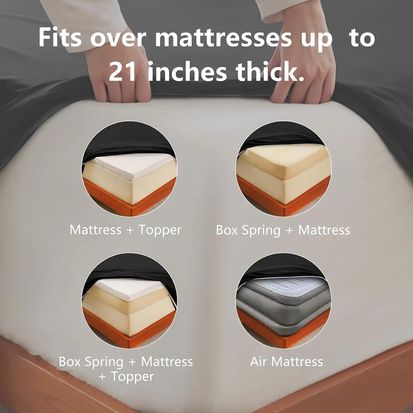 Hotel Soft Bed Sheet Set- Bedding Sheets & Pillowcases -Breathable Bedding - Wrinkle, Fade, Stain Resistant-Deep Pocket Flat Fitted Bed Sheet Set(Black,Super King) - Image 4