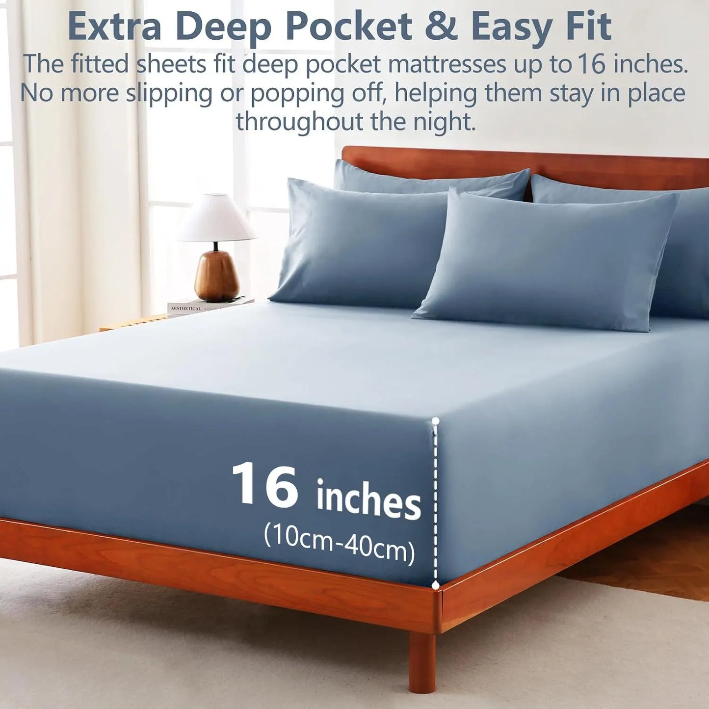 Hotel Soft Bed Sheet Set- Bedding Sheets & Pillowcases -Breathable Bedding - Wrinkle, Fade, Stain Resistant-Deep Pocket Flat Fitted Bed Sheet Set(Ocean,Super King) - Image 2