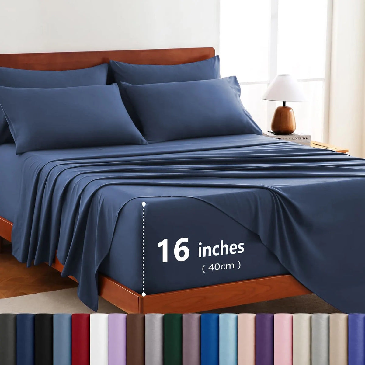 Hotel Soft Bed Sheet Set- Bedding Sheets & Pillowcases -Breathable Bedding - Wrinkle, Fade, Stain Resistant-Deep Pocket Flat Fitted Bed Sheet Set(Navy,Super King)