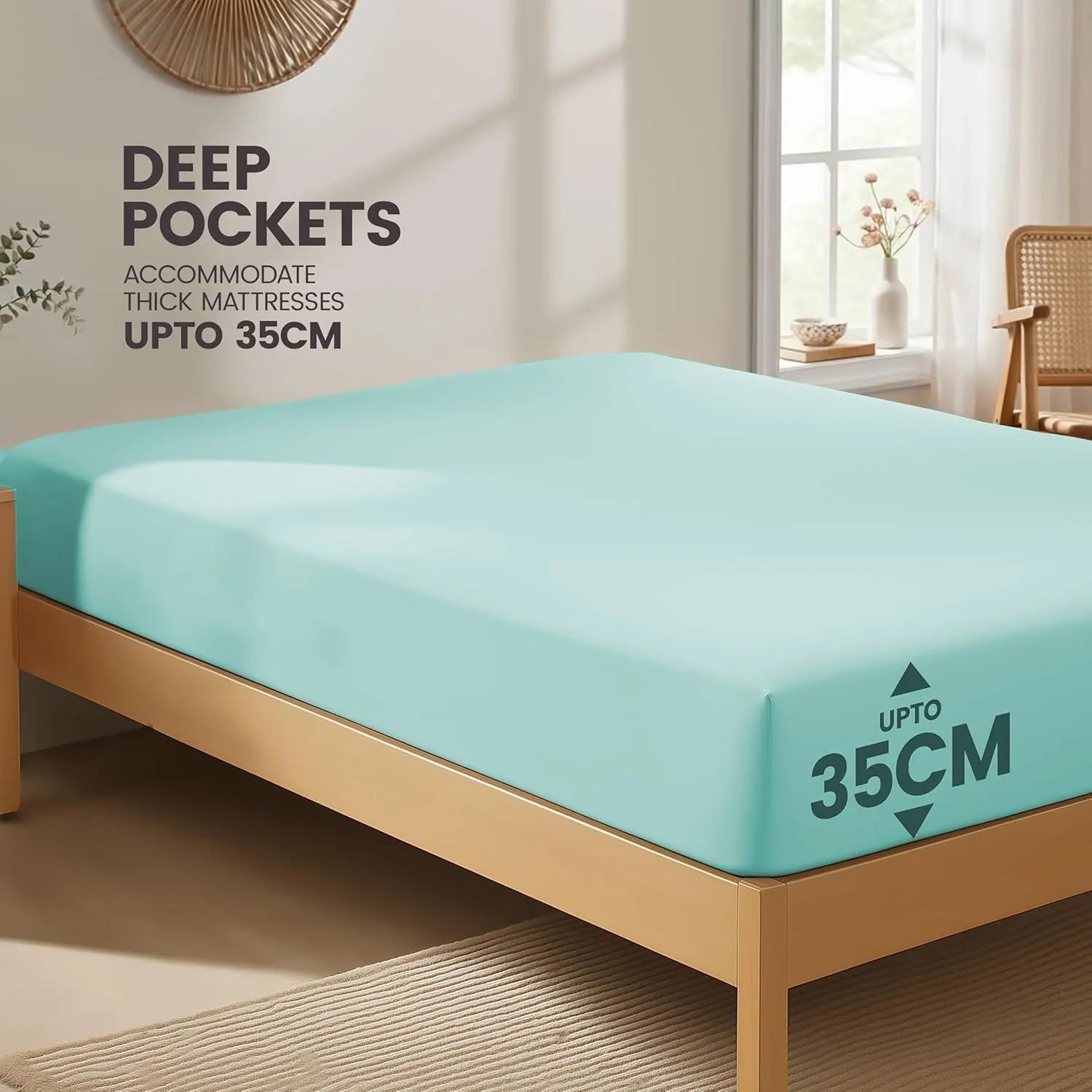 Hotel Quality Fitted Sheet - 1 Piece Fitted Sheet  -Breathable Bedding - Wrinkle, Fade, Stain Resistant- 16inch/40cm Deep Pocket Fitted Bed Sheet-Wrinkle and Fade Resistant,(Ice blue,Super King) - Image 2