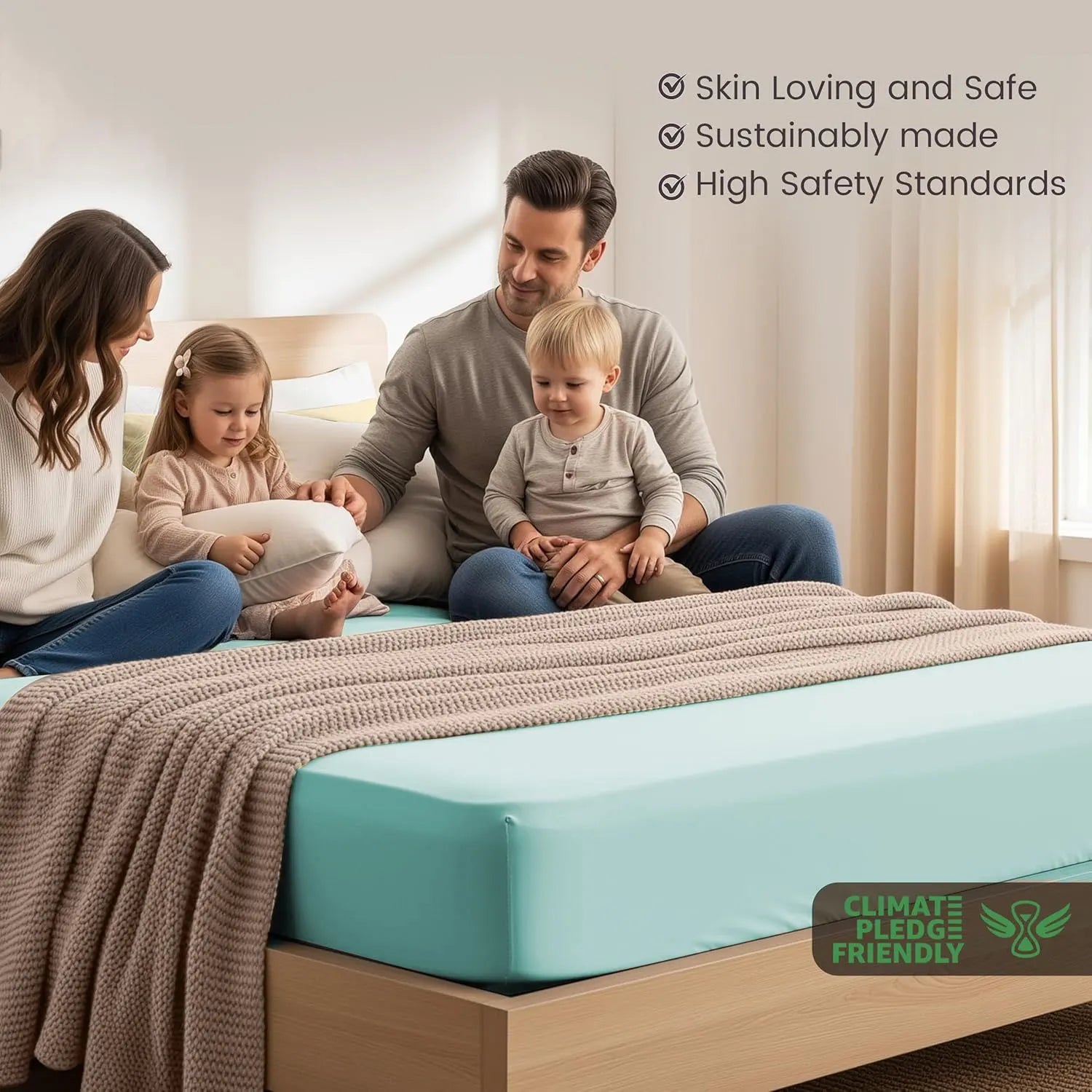 Hotel Quality Fitted Sheet - 1 Piece Fitted Sheet  -Breathable Bedding - Wrinkle, Fade, Stain Resistant- 16inch/40cm Deep Pocket Fitted Bed Sheet-Wrinkle and Fade Resistant,(Ice blue,Super King) - Image 3