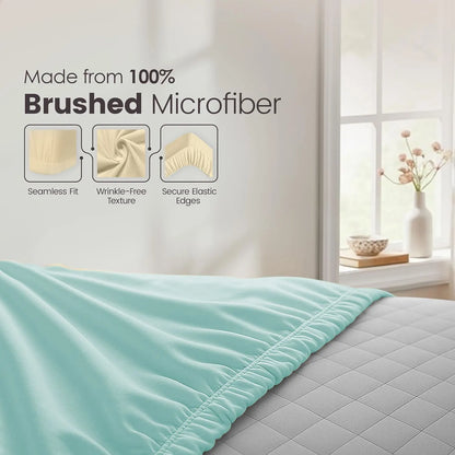 Hotel Quality Fitted Sheet - 1 Piece Fitted Sheet  -Breathable Bedding - Wrinkle, Fade, Stain Resistant- 16inch/40cm Deep Pocket Fitted Bed Sheet-Wrinkle and Fade Resistant,(Ice blue,Super King) - Image 6