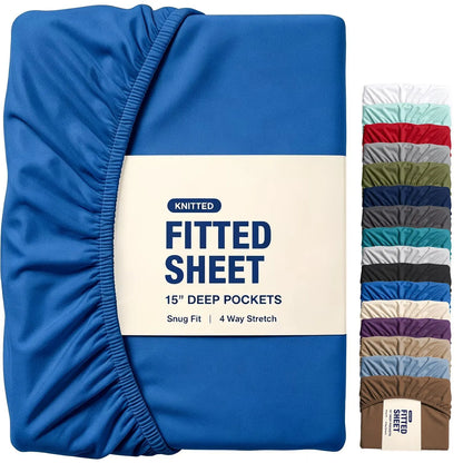 Hotel Quality Fitted Sheet - 1 Piece Fitted Sheet  -Breathable Bedding - Wrinkle, Fade, Stain Resistant- 16inch/40cm Deep Pocket Fitted Bed Sheet-Wrinkle and Fade Resistant,(Royal blue,Super King)