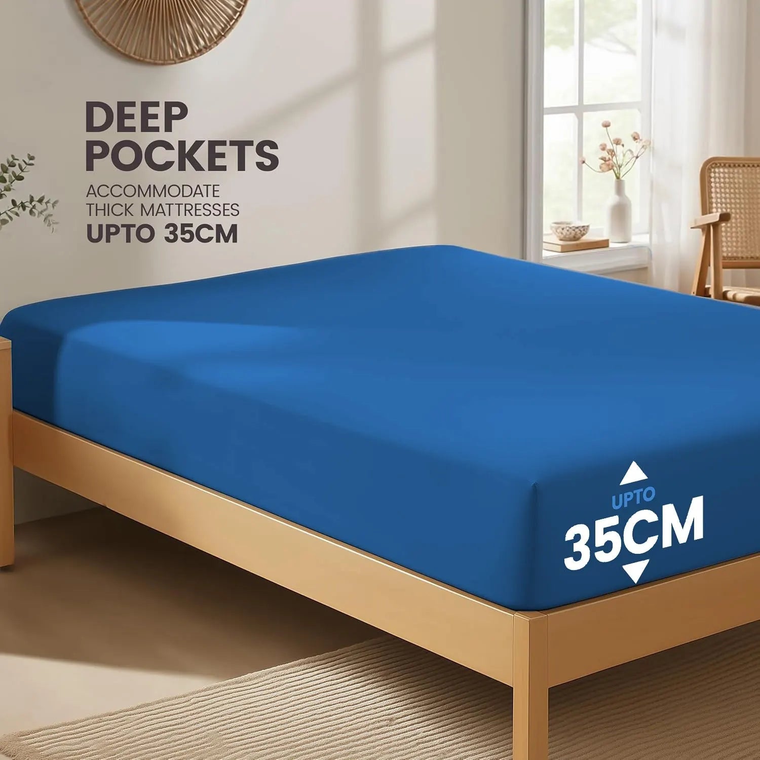 Hotel Quality Fitted Sheet - 1 Piece Fitted Sheet  -Breathable Bedding - Wrinkle, Fade, Stain Resistant- 16inch/40cm Deep Pocket Fitted Bed Sheet-Wrinkle and Fade Resistant,(Royal blue,Super King) - Image 2
