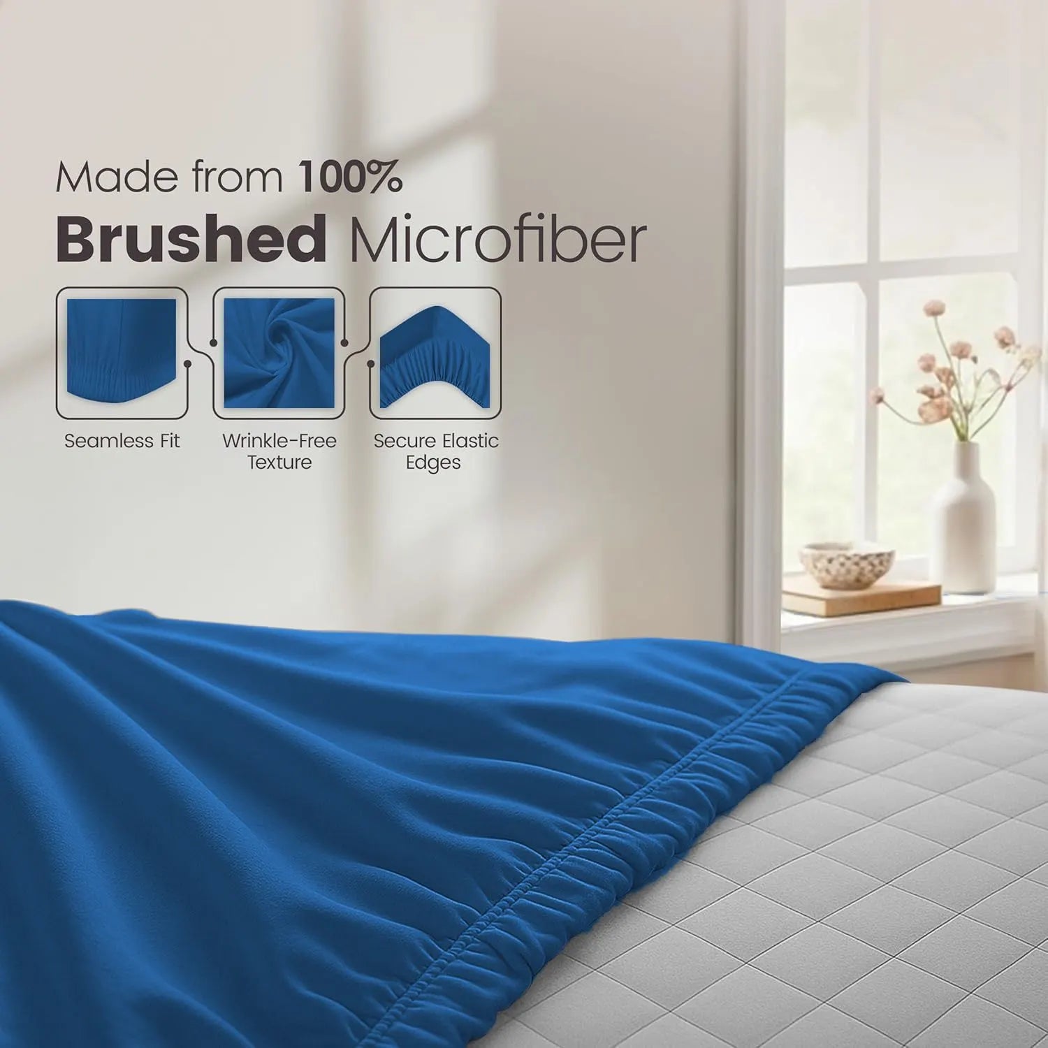 Hotel Quality Fitted Sheet - 1 Piece Fitted Sheet  -Breathable Bedding - Wrinkle, Fade, Stain Resistant- 16inch/40cm Deep Pocket Fitted Bed Sheet-Wrinkle and Fade Resistant,(Royal blue,Super King) - Image 5