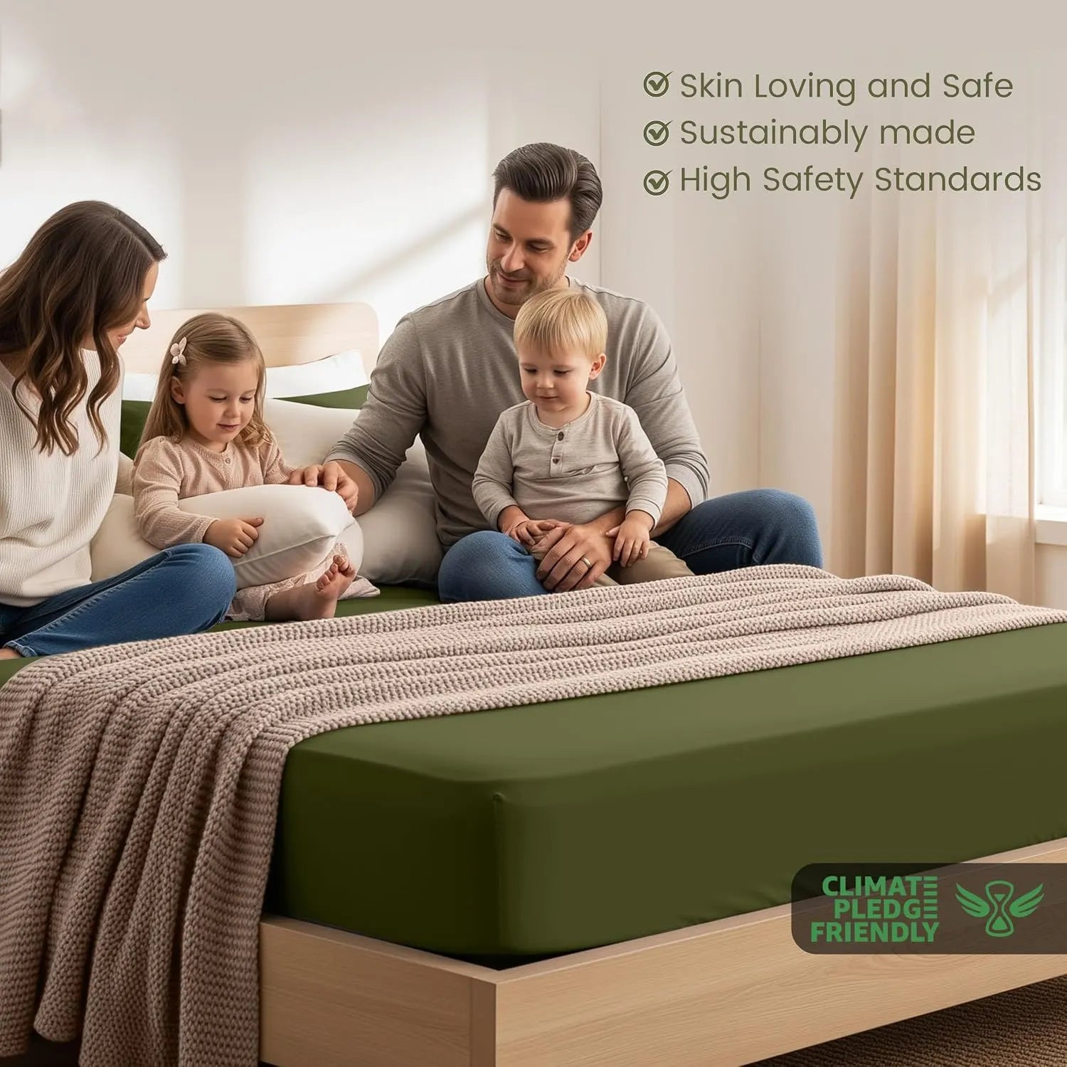 Hotel Quality Fitted Sheet - 1 Piece Fitted Sheet  -Breathable Bedding - Wrinkle, Fade, Stain Resistant- 16inch/40cm Deep Pocket Fitted Bed Sheet-Wrinkle and Fade Resistant,(Olive green,Super King) - Image 3