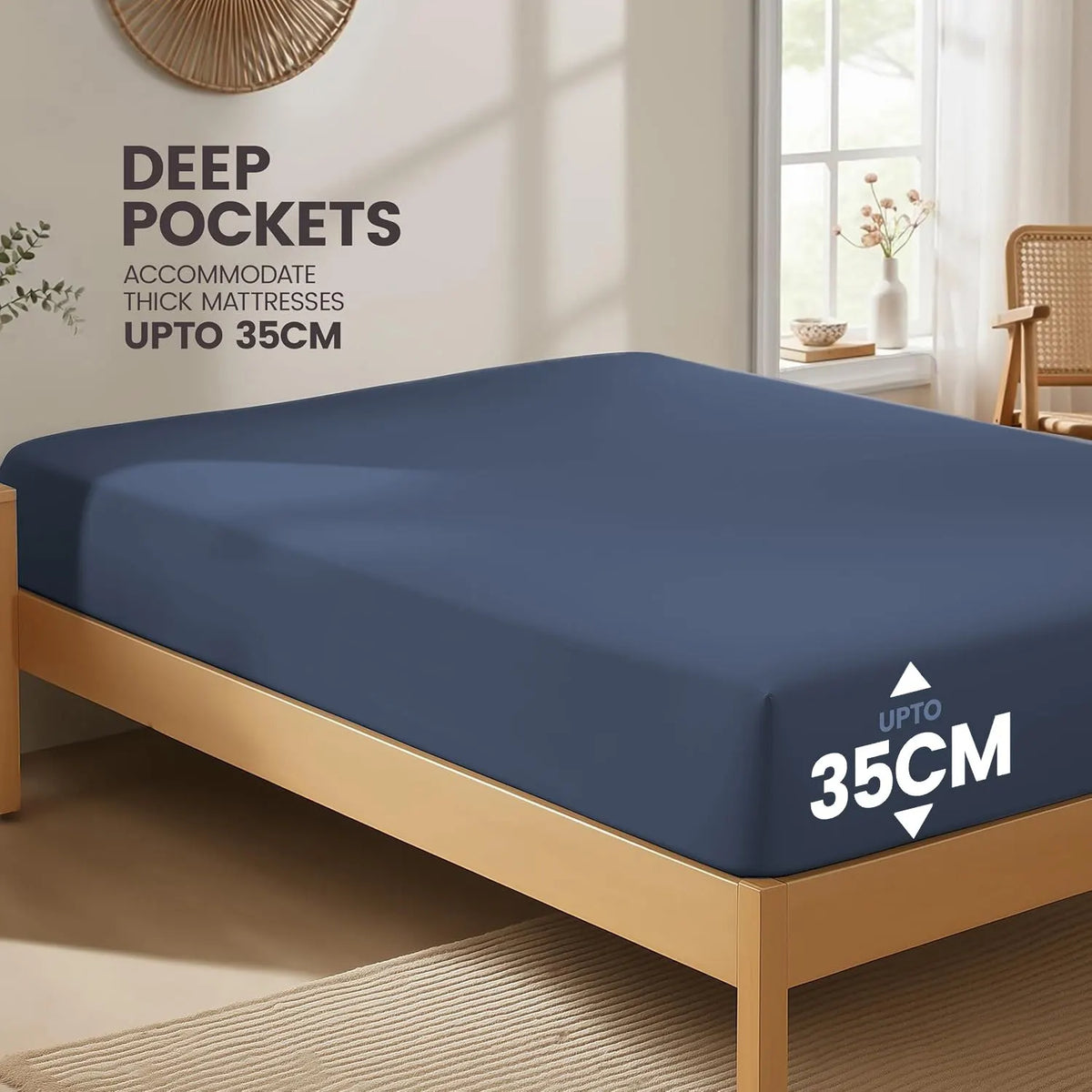 Hotel Quality Fitted Sheet - 1 Piece Fitted Sheet  -Breathable Bedding - Wrinkle, Fade, Stain Resistant- 16inch/40cm Deep Pocket Fitted Bed Sheet-Wrinkle and Fade Resistant,(Navy,Super King) - Image 2
