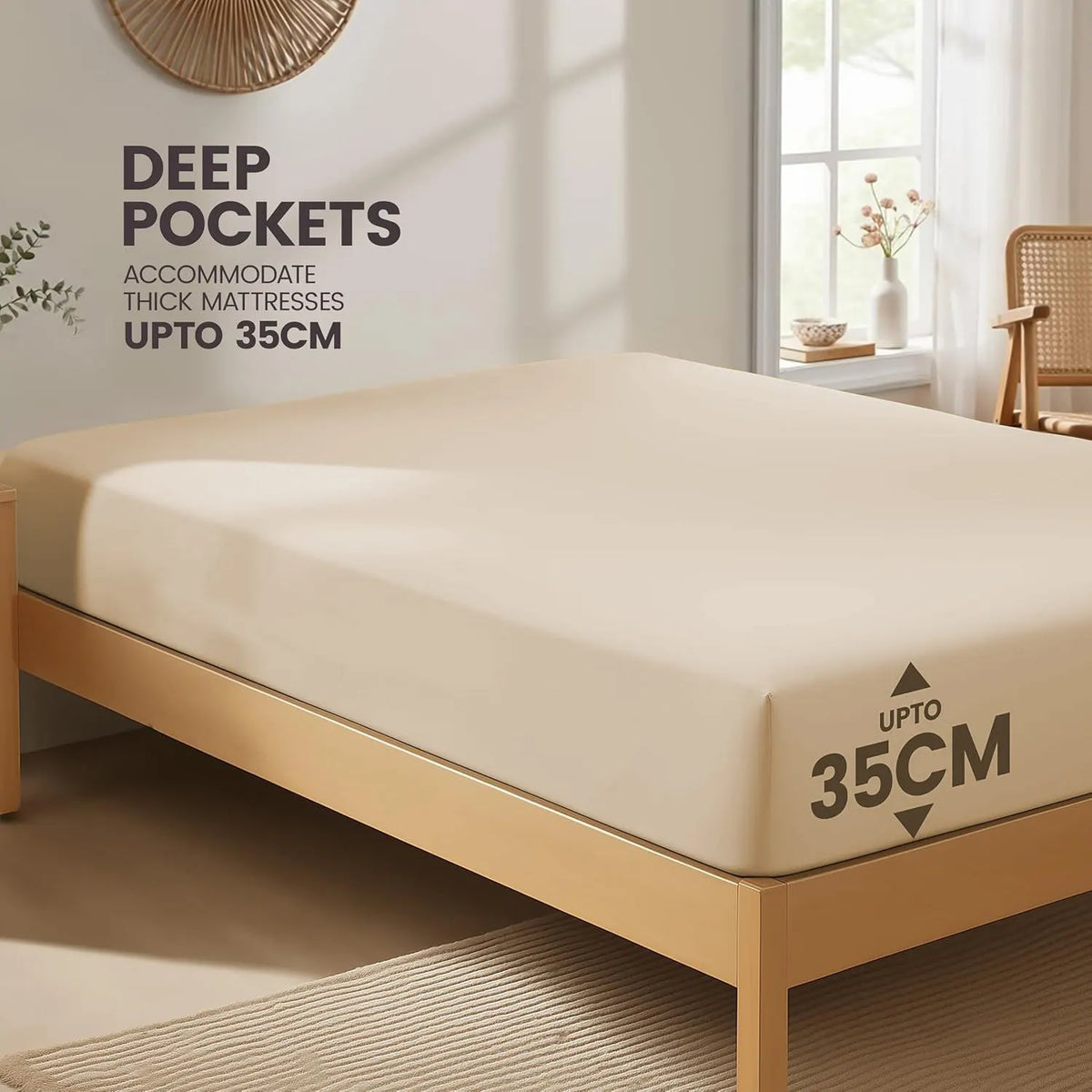 Hotel Quality Fitted Sheet - 1 Piece Fitted Sheet  -Breathable Bedding - Wrinkle, Fade, Stain Resistant- 16inch/40cm Deep Pocket Fitted Bed Sheet-Wrinkle and Fade Resistant,(Cream White,Super King) - Image 2
