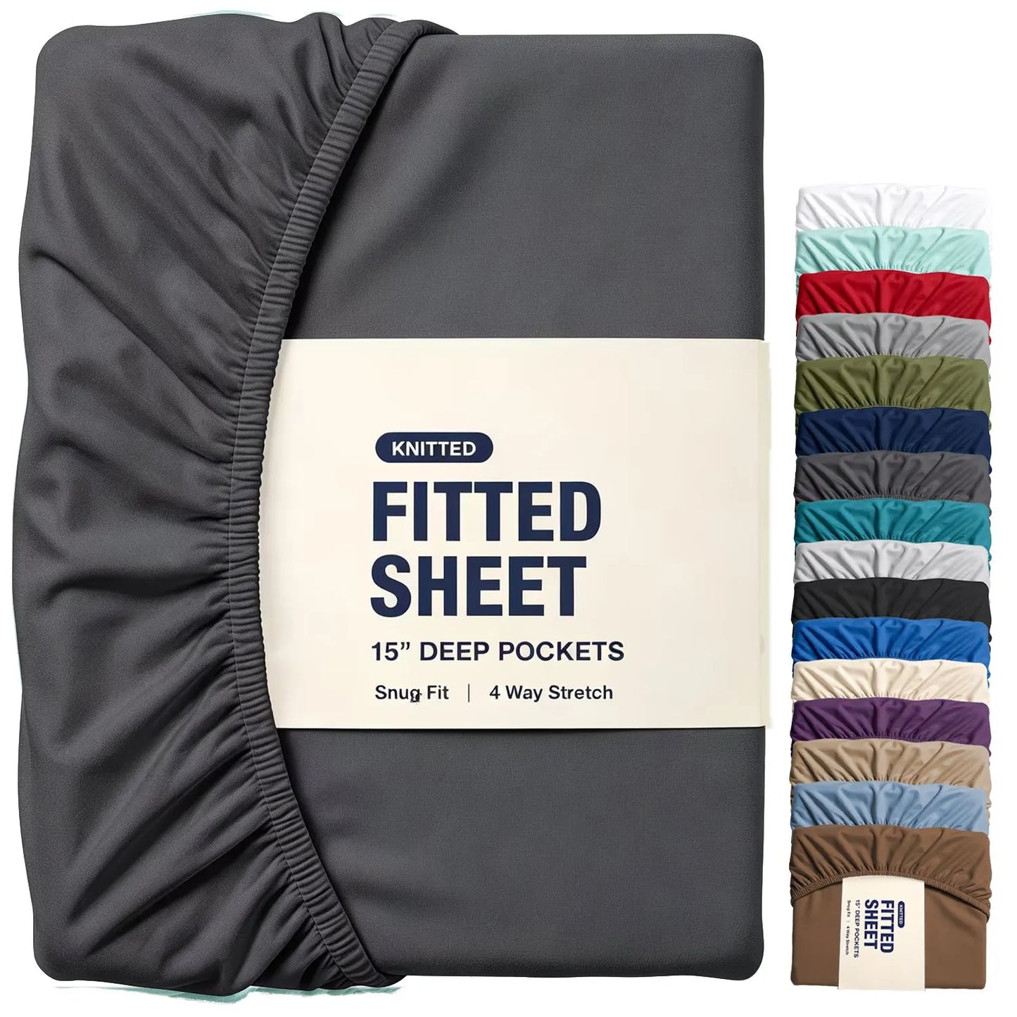 Hotel Quality Fitted Sheet - 1 Piece Fitted Sheet  -Breathable Bedding - Wrinkle, Fade, Stain Resistant- 16inch/40cm Deep Pocket Fitted Bed Sheet-Wrinkle and Fade Resistant,(Dark gray,Super King)