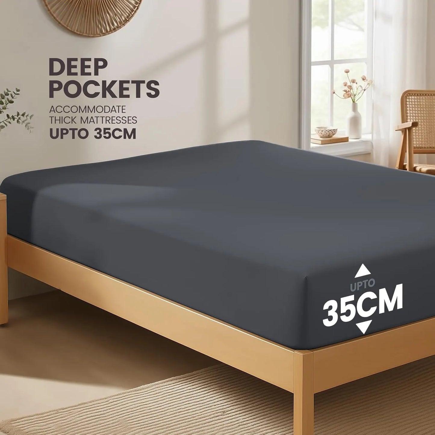 Hotel Quality Fitted Sheet - 1 Piece Fitted Sheet  -Breathable Bedding - Wrinkle, Fade, Stain Resistant- 16inch/40cm Deep Pocket Fitted Bed Sheet-Wrinkle and Fade Resistant,(Dark gray,Super King) - Image 2