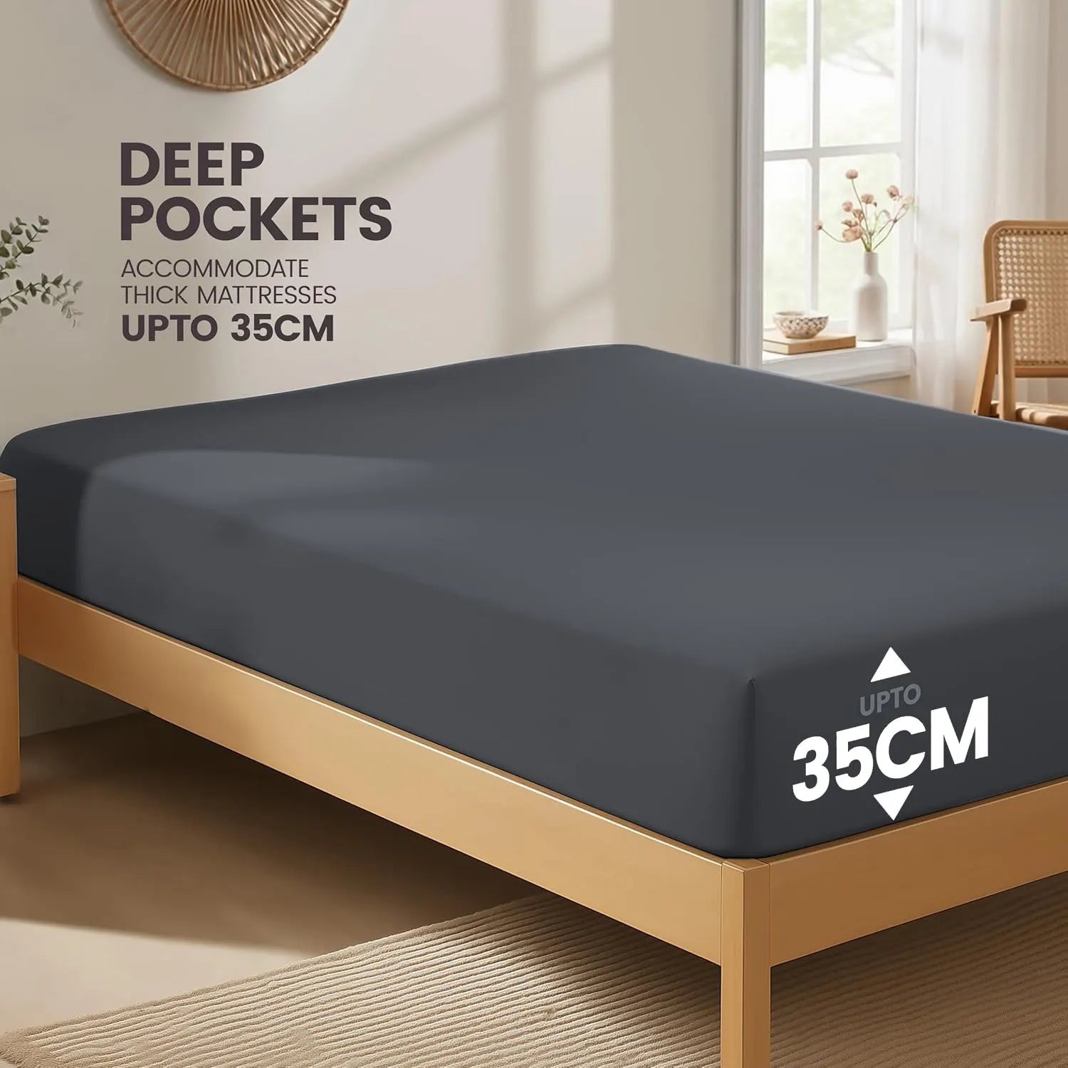 Hotel Quality Fitted Sheet - 1 Piece Fitted Sheet  -Breathable Bedding - Wrinkle, Fade, Stain Resistant- 16inch/40cm Deep Pocket Fitted Bed Sheet-Wrinkle and Fade Resistant,(Dark gray,Super King) - Image 2