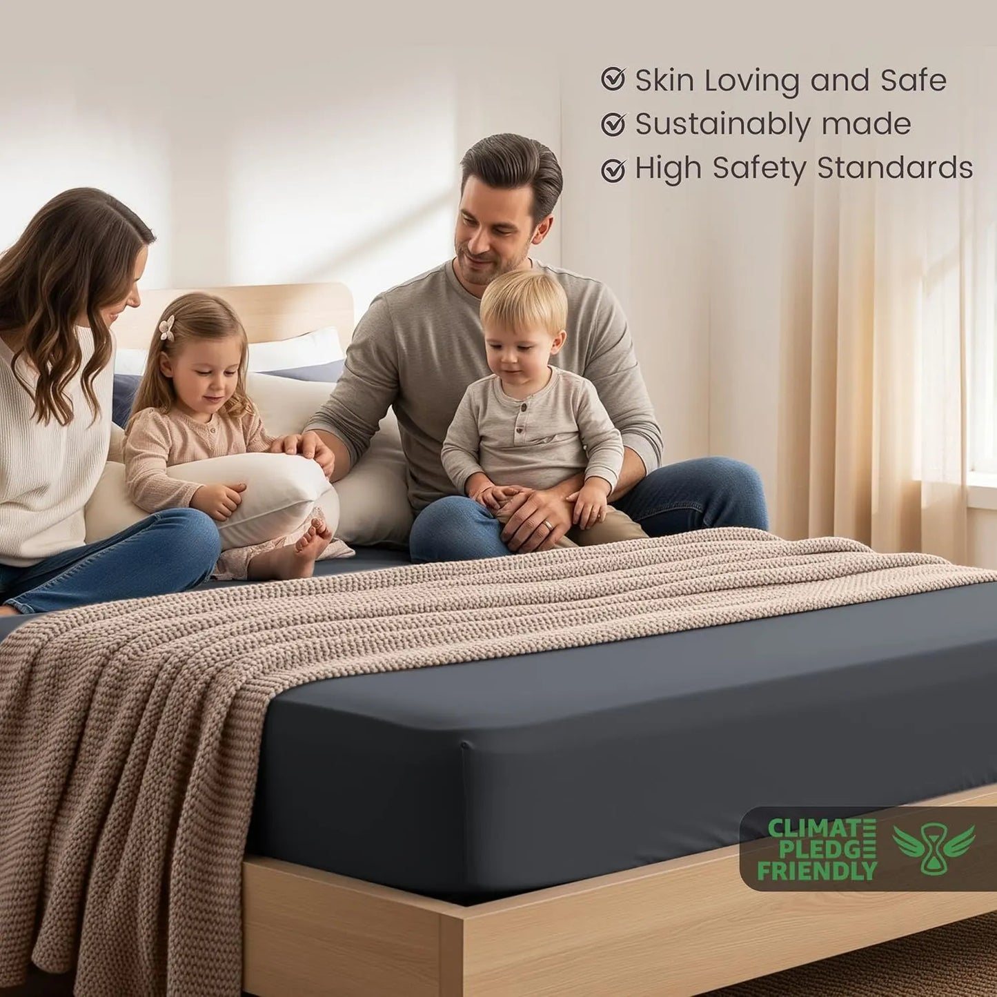 Hotel Quality Fitted Sheet - 1 Piece Fitted Sheet  -Breathable Bedding - Wrinkle, Fade, Stain Resistant- 16inch/40cm Deep Pocket Fitted Bed Sheet-Wrinkle and Fade Resistant,(Dark gray,Super King) - Image 3