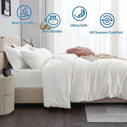 3 Piece Hotel Soft Microfiber Quilt Cover Set-2000TC Duvet/Donna Cover Set & Pillowcases -1 Quilt Cover Zipper Closure & 1 x Pillowcases-Breathable Bedding - Wrinkle, Fade, Stain Resistant(Raw white,Double) - Image 2