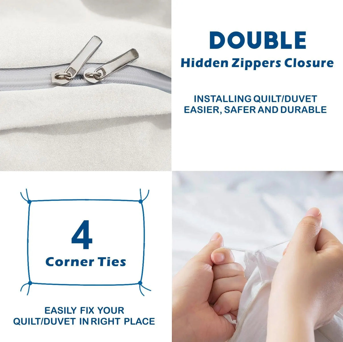 3 Piece Hotel Soft Microfiber Quilt Cover Set-2000TC Duvet/Donna Cover Set & Pillowcases -1 Quilt Cover Zipper Closure & 1 x Pillowcases-Breathable Bedding - Wrinkle, Fade, Stain Resistant(Raw white,Double) - Image 3
