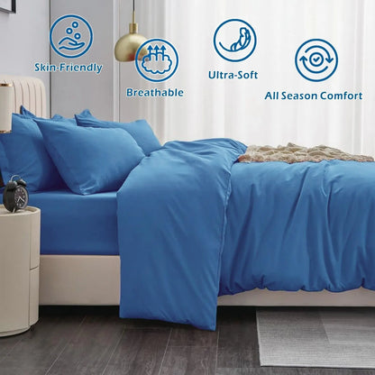 3 Piece Hotel Soft Microfiber Quilt Cover Set-2000TC Duvet/Donna Cover Set & Pillowcases -1 Quilt Cover Zipper Closure & 1 x Pillowcases-Breathable Bedding - Wrinkle, Fade, Stain Resistant(Ocean,Double) - Image 2