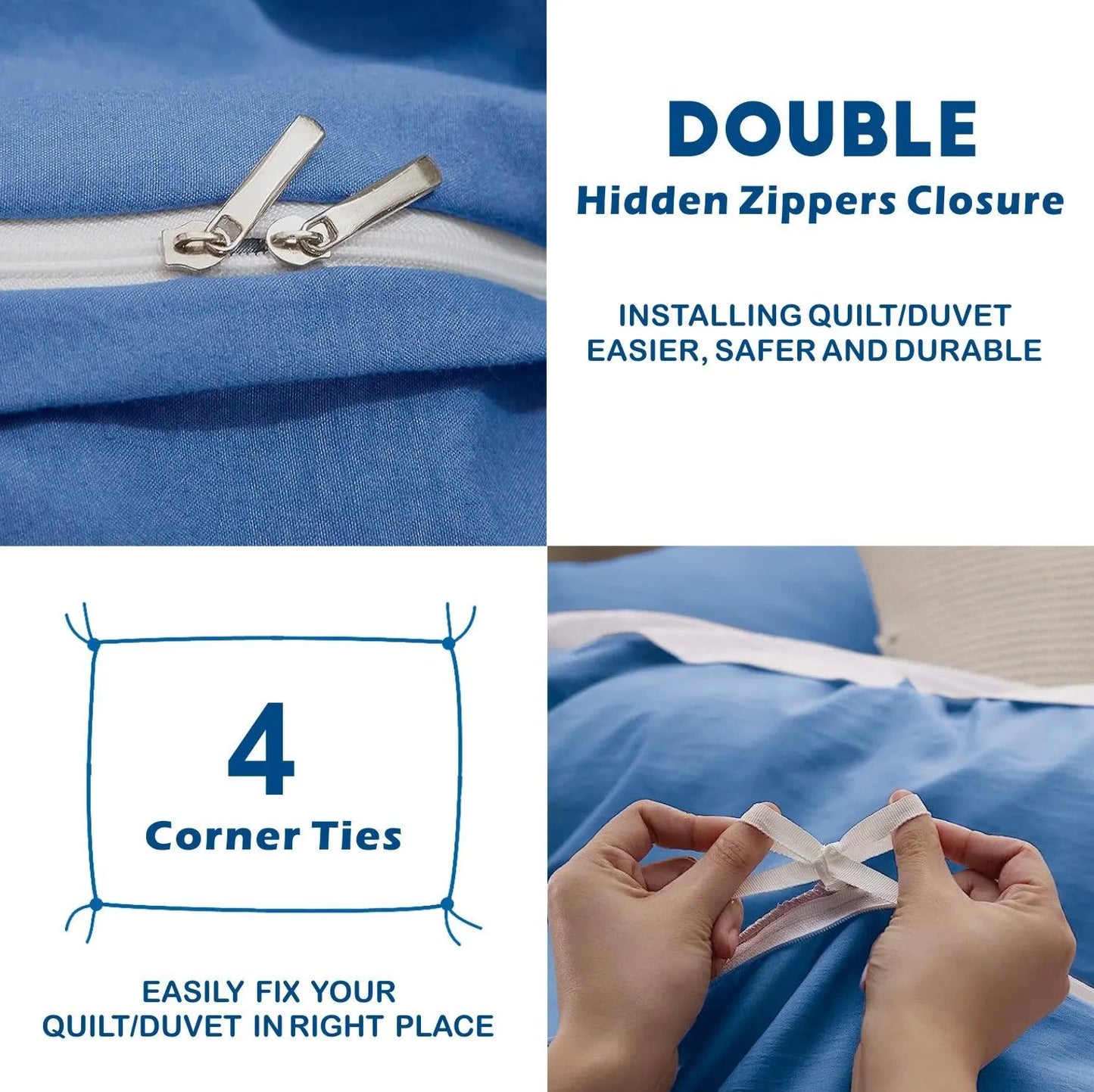 3 Piece Hotel Soft Microfiber Quilt Cover Set-2000TC Duvet/Donna Cover Set & Pillowcases -1 Quilt Cover Zipper Closure & 1 x Pillowcases-Breathable Bedding - Wrinkle, Fade, Stain Resistant(Ocean,Double) - Image 3