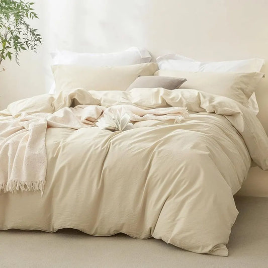 3 Piece Hotel Soft Microfiber Quilt Cover Set-2000TC Duvet/Donna Cover Set & Pillowcases -1 Quilt Cover Zipper Closure & 1 x Pillowcases-Breathable Bedding - Wrinkle, Fade, Stain Resistant(Cream White,Double)