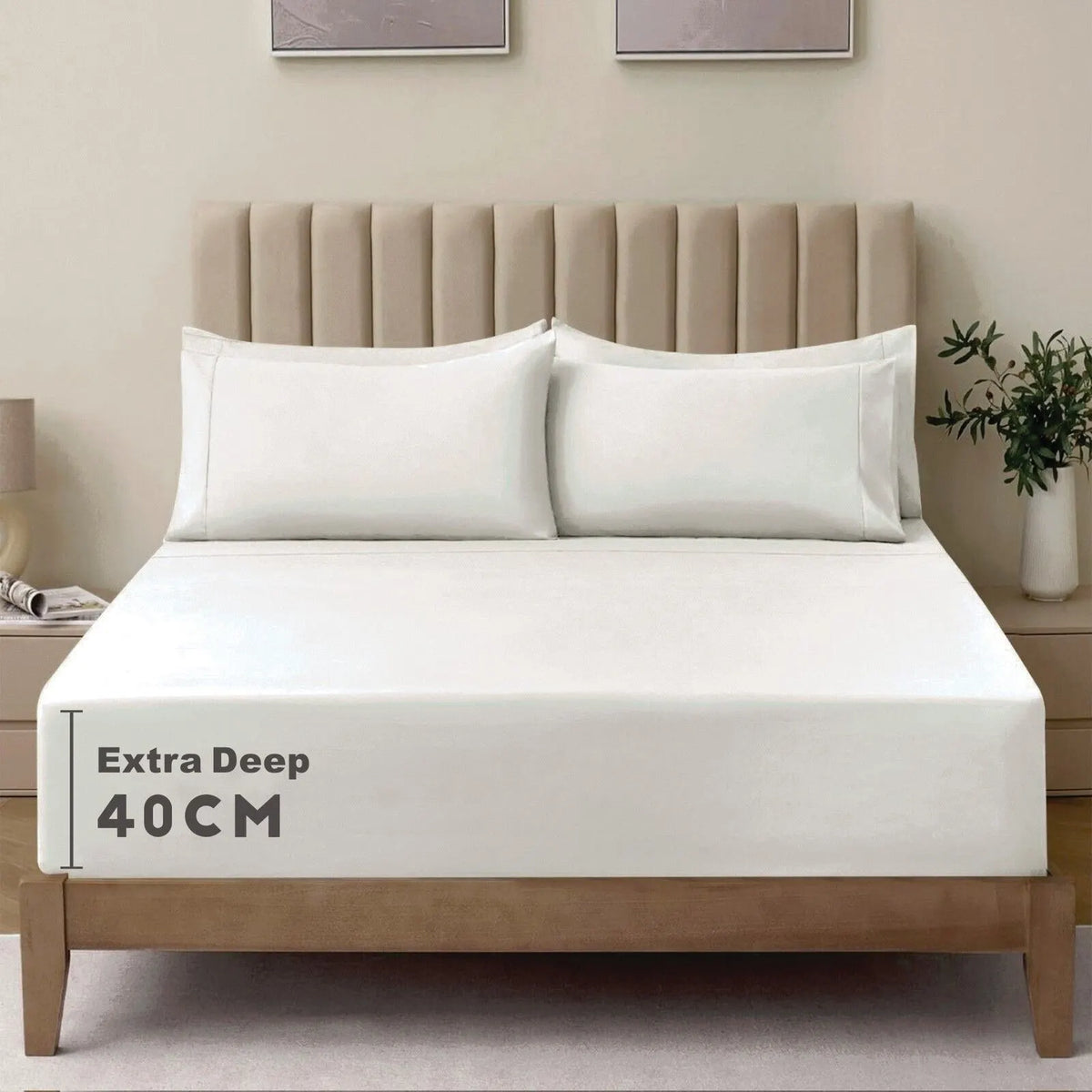 3 Piece Fitted Sheet Set- Fitted Sheet & Pillowcases -Breathable Bedding - Wrinkle, Fade, Stain Resistant- 40cm Deep Pocket Fitted Bed Sheet Set(Raw white,Double)