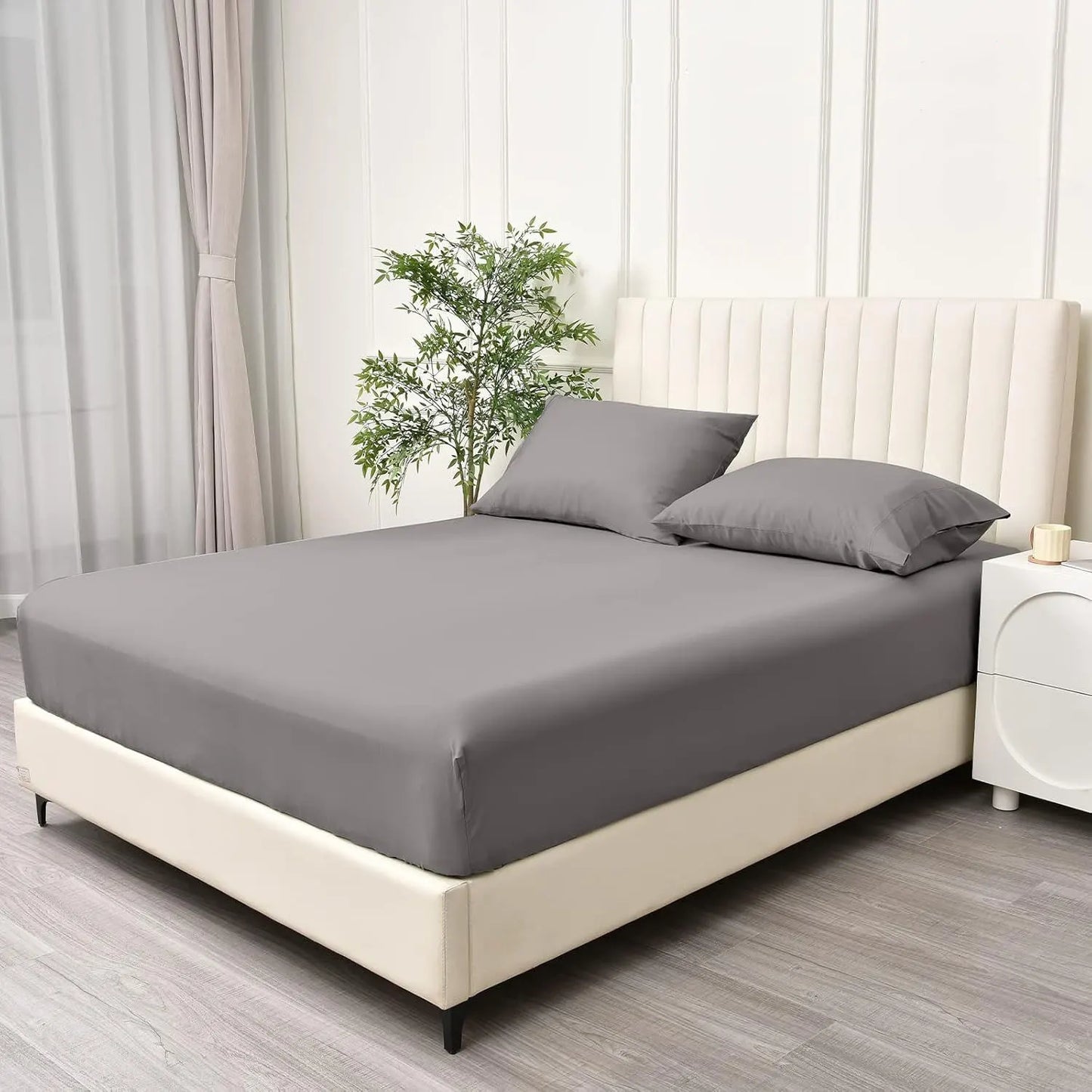 3 Piece Fitted Sheet Set- Fitted Sheet & Pillowcases -Breathable Bedding - Wrinkle, Fade, Stain Resistant- 40cm Deep Pocket Fitted Bed Sheet Set(Grey,Double) - Image 2