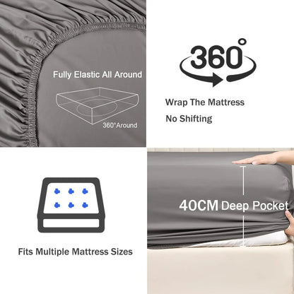 3 Piece Fitted Sheet Set- Fitted Sheet & Pillowcases -Breathable Bedding - Wrinkle, Fade, Stain Resistant- 40cm Deep Pocket Fitted Bed Sheet Set(Grey,Double) - Image 3