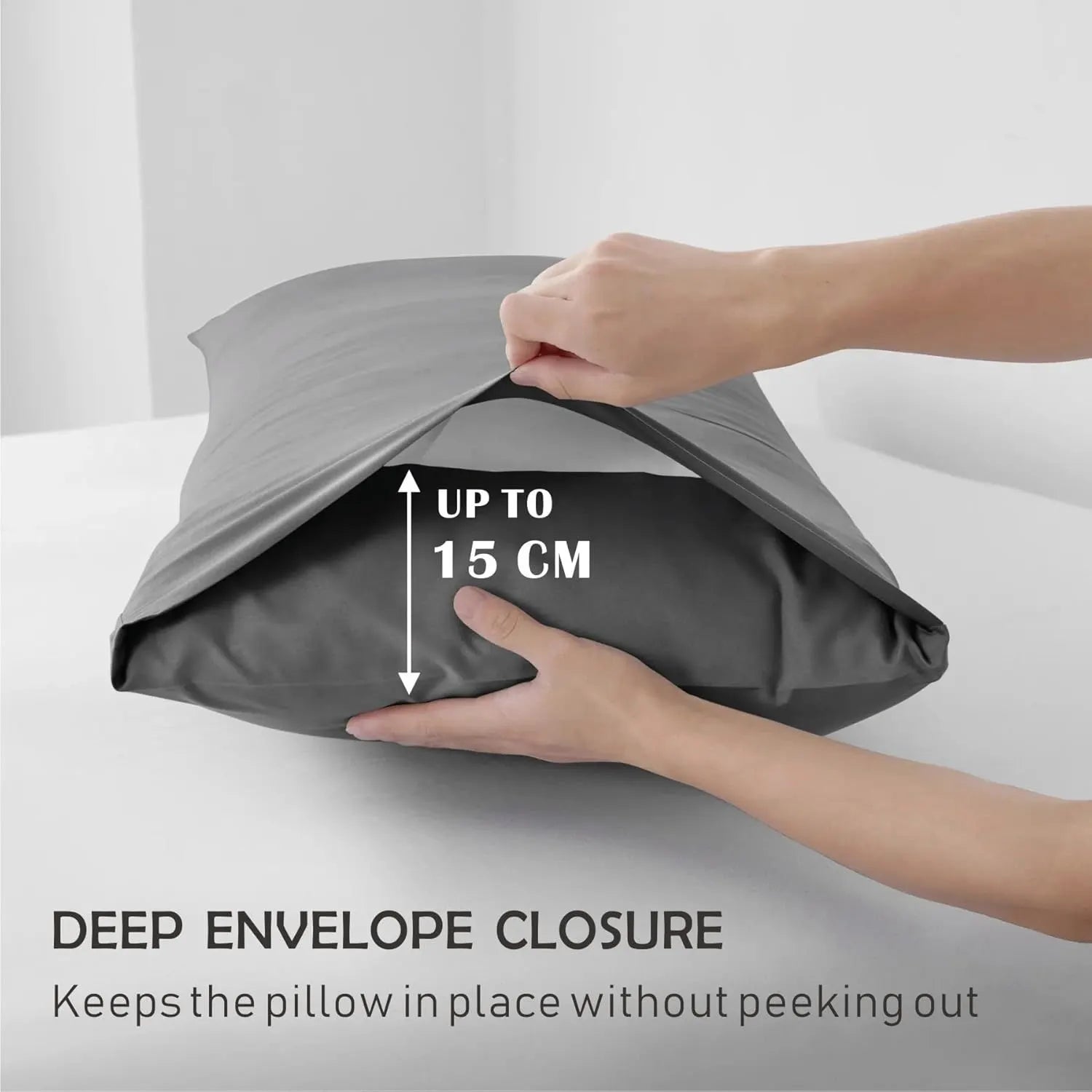 3 Piece Fitted Sheet Set- Fitted Sheet & Pillowcases -Breathable Bedding - Wrinkle, Fade, Stain Resistant- 40cm Deep Pocket Fitted Bed Sheet Set(Grey,Double) - Image 4