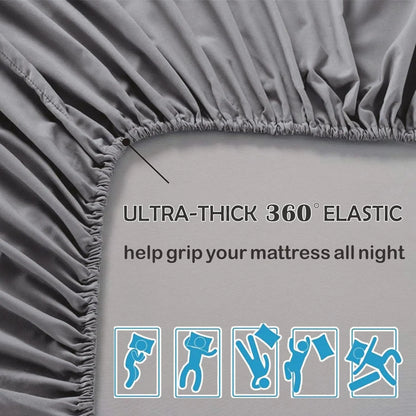 3 Piece Fitted Sheet Set- Fitted Sheet & Pillowcases -Breathable Bedding - Wrinkle, Fade, Stain Resistant- 40cm Deep Pocket Fitted Bed Sheet Set(Grey,Double) - Image 5