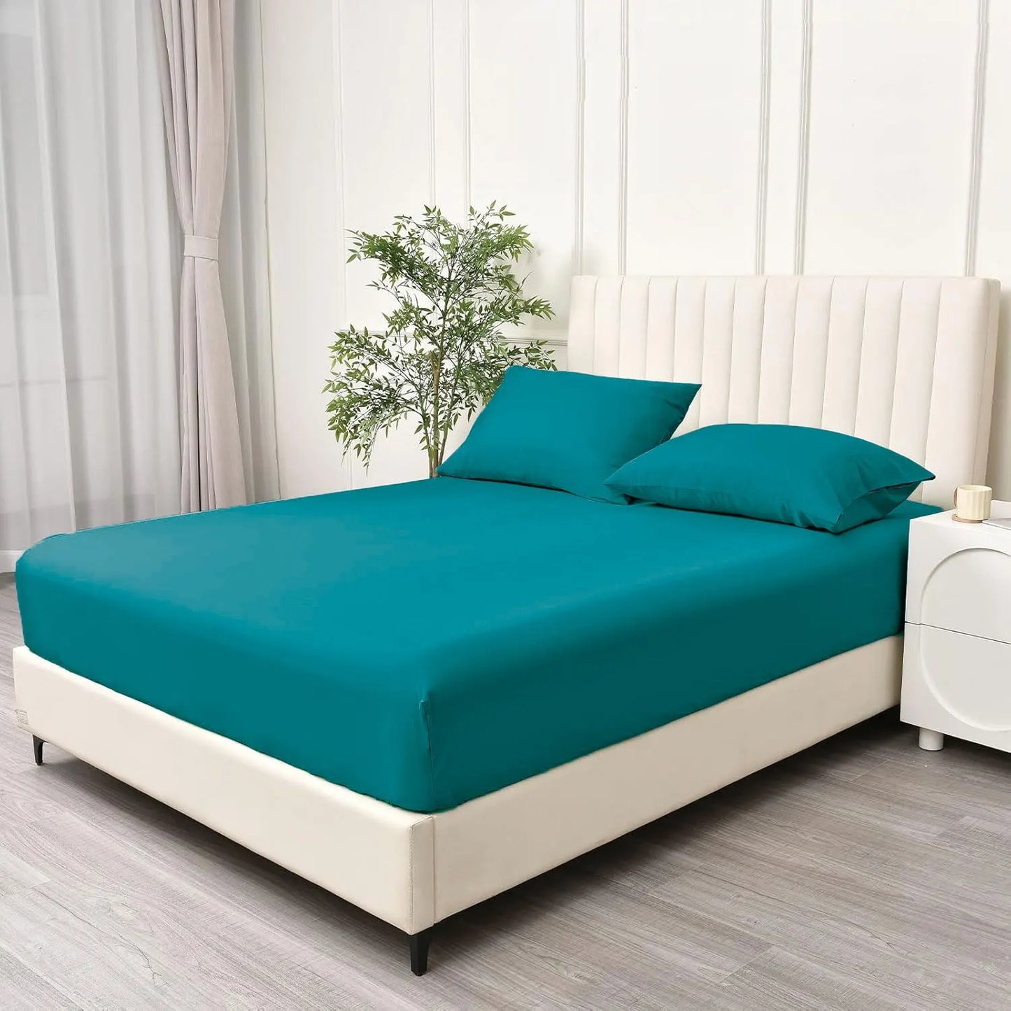 3 Piece Fitted Sheet Set- Fitted Sheet & Pillowcases -Breathable Bedding - Wrinkle, Fade, Stain Resistant- 40cm Deep Pocket Fitted Bed Sheet Set(Biscay blue,Double) - Image 2