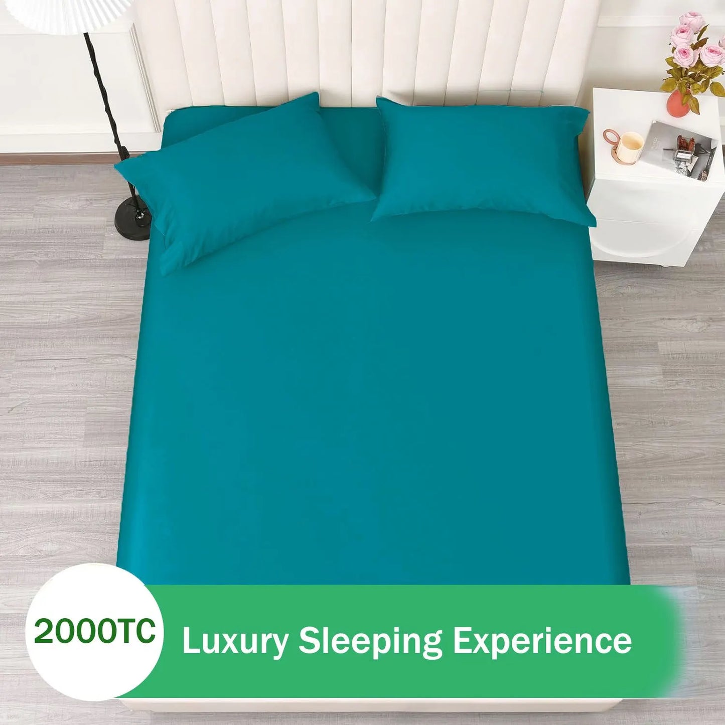 3 Piece Fitted Sheet Set- Fitted Sheet & Pillowcases -Breathable Bedding - Wrinkle, Fade, Stain Resistant- 40cm Deep Pocket Fitted Bed Sheet Set(Biscay blue,Double) - Image 4